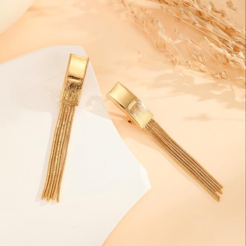 Gold Bead Tassel Earrings - Image 2