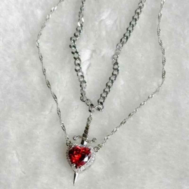Heart & Sword Necklace Set - Image 2