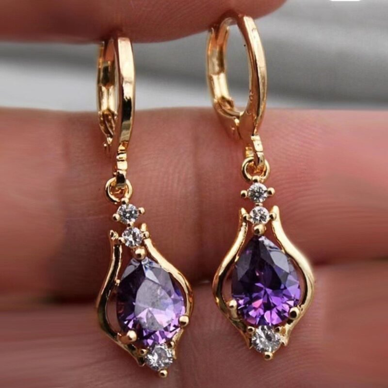 Purple Zircon Drop Earrings - Image 2