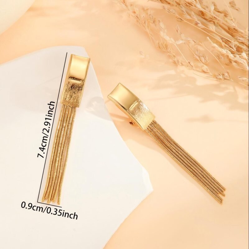 Gold Bead Tassel Earrings - Image 3